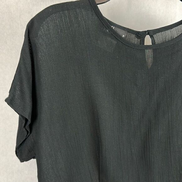 Vtg Carole Little Crinkle Top Black Dolman Sleeve Shell Casual Blouse Sz 6 - Picture 2 of 7